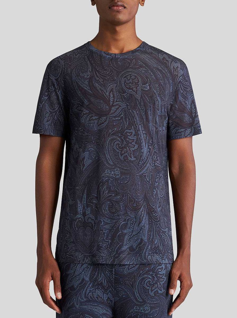 ETRO T-Shirt Mit Paisley-Print Navy Blau T-Shirts