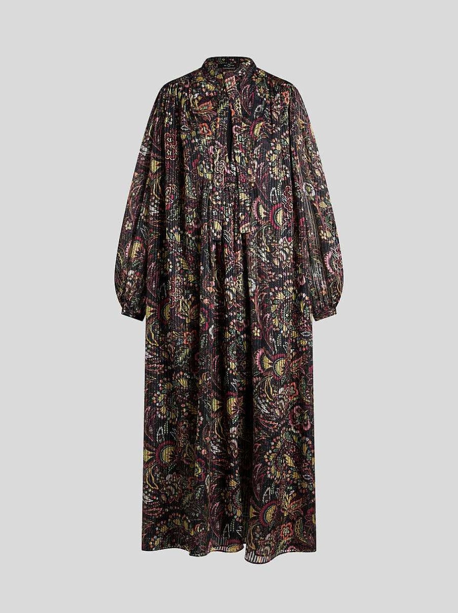 ETRO Bedrucktes Seiden-Kaftan-Kleid Schwarz Kleider