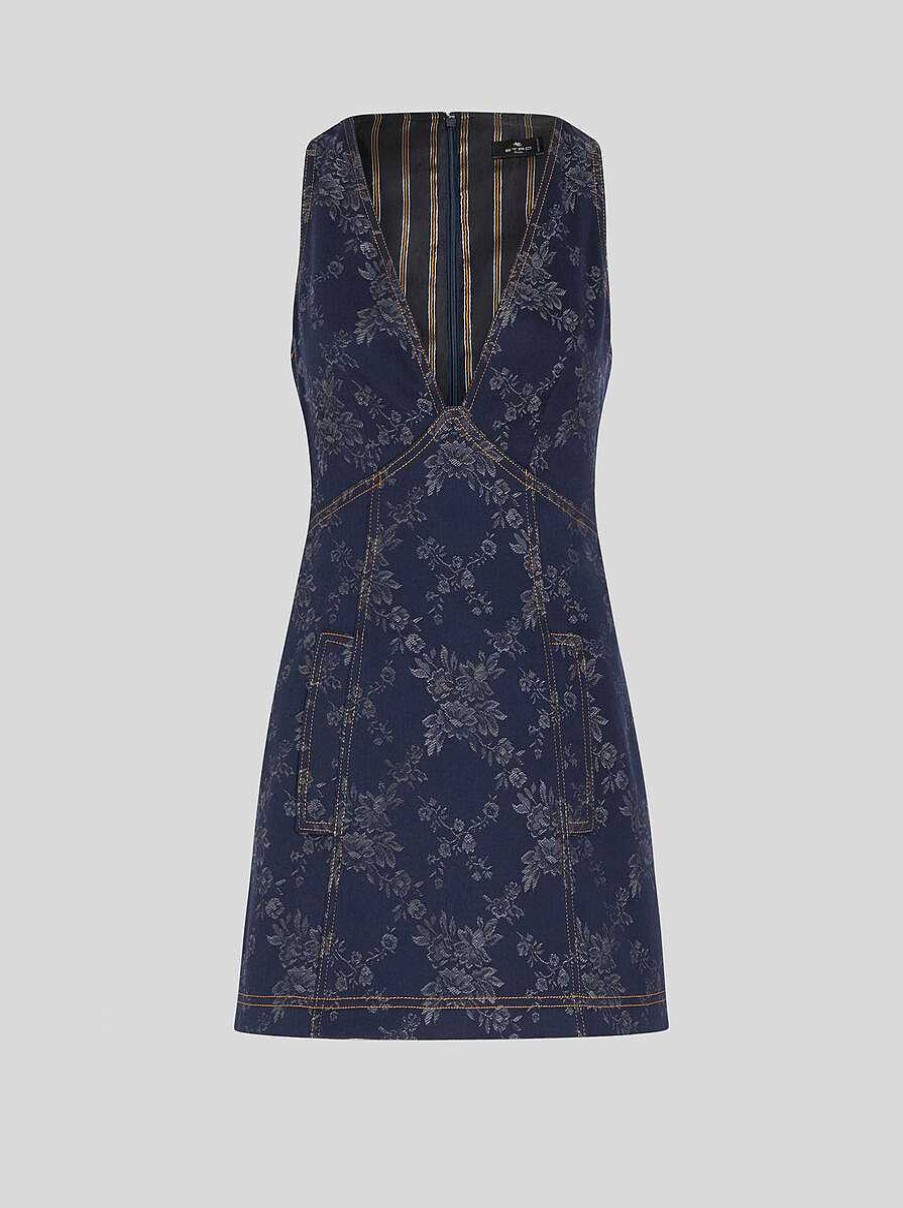 ETRO Mini-Denim-Jacquard-Kleid Navy Blau Kleider