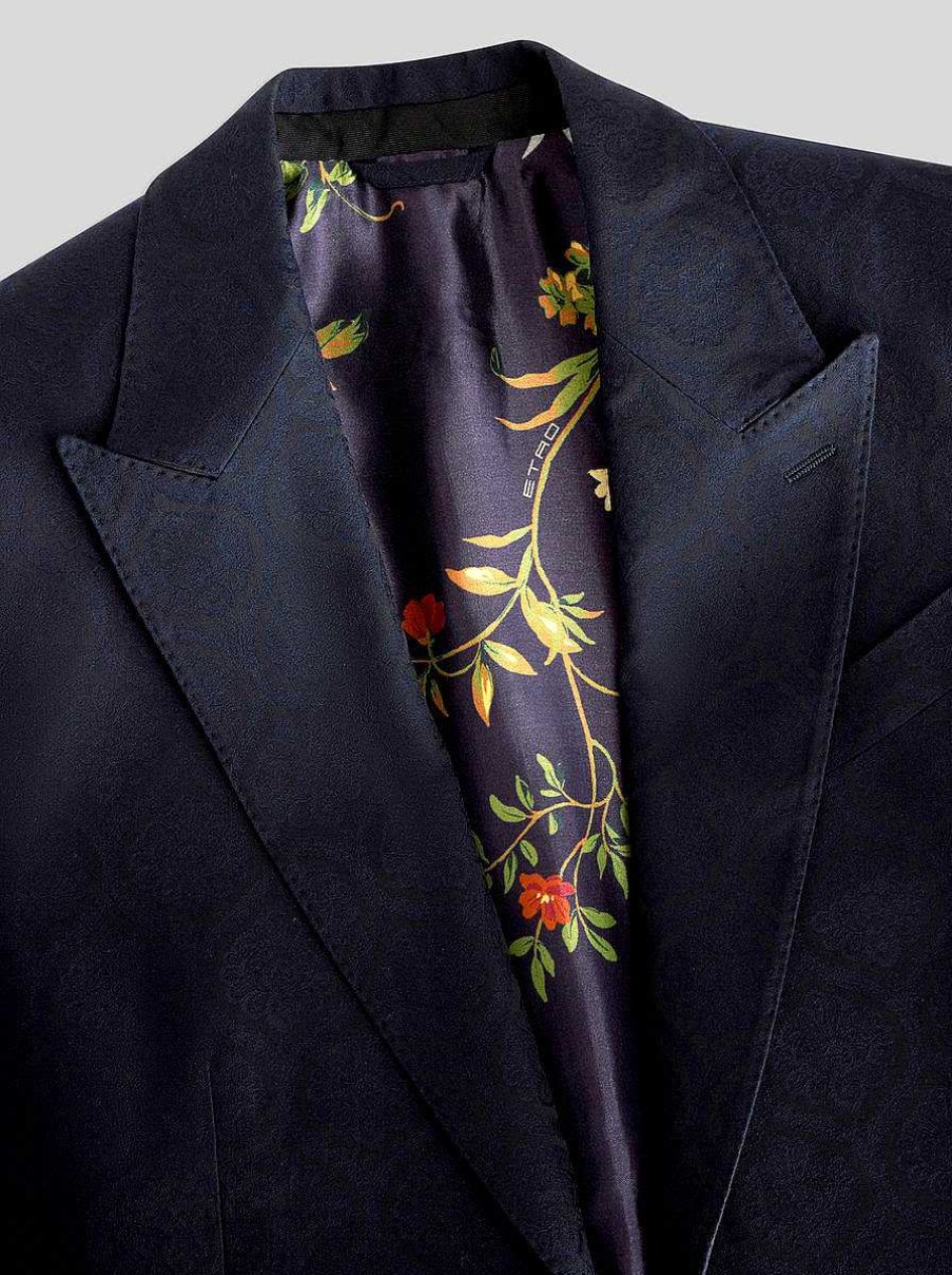 ETRO Jacquard-Jacke Aus Wolle Und Baumwolle Navy Blau Jacken