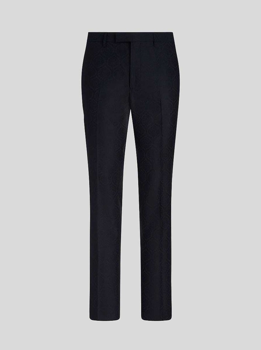 ETRO Jacquard-Hose Aus Wolle Und Baumwolle Navy Blau Hose