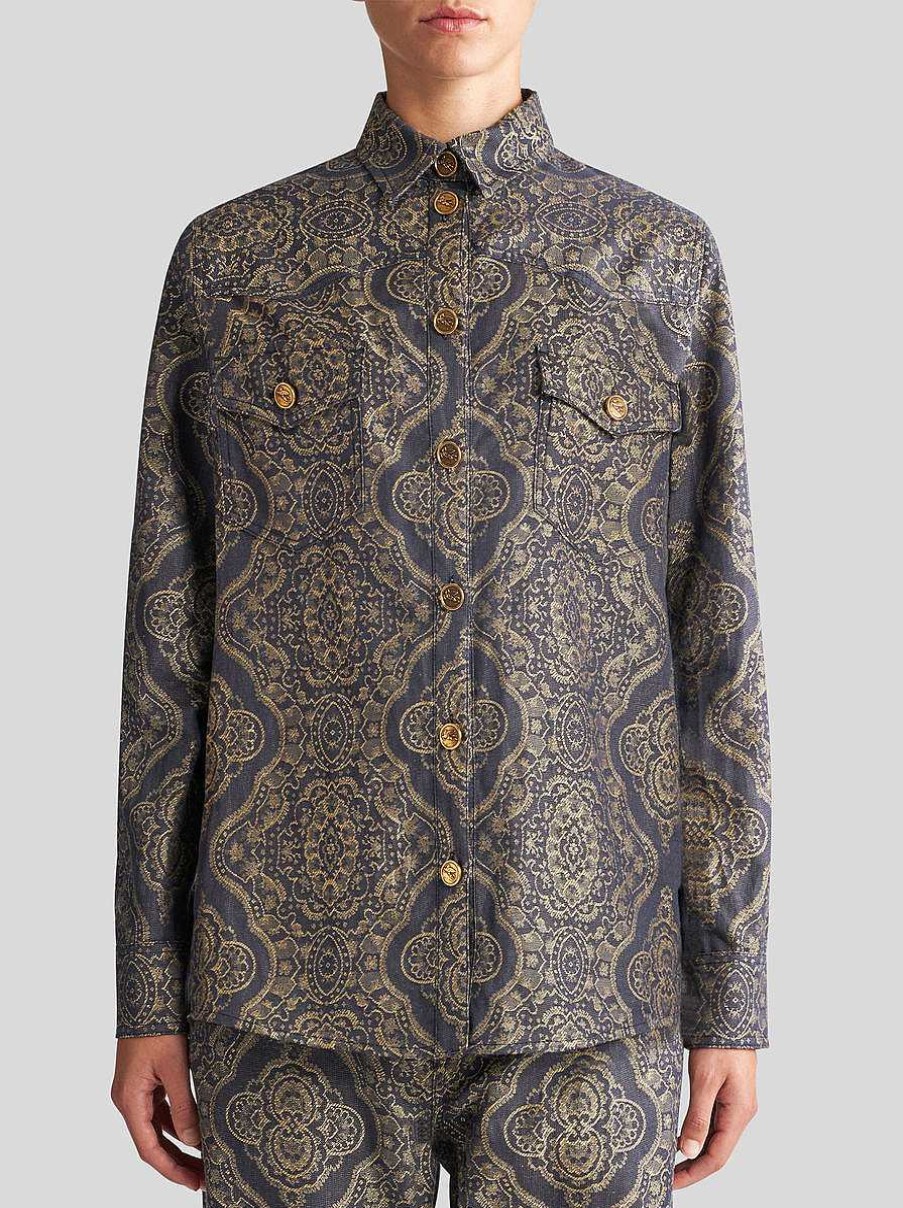 ETRO Denim-Jacquard-Hemd Schwarz Hemden Und Blusen