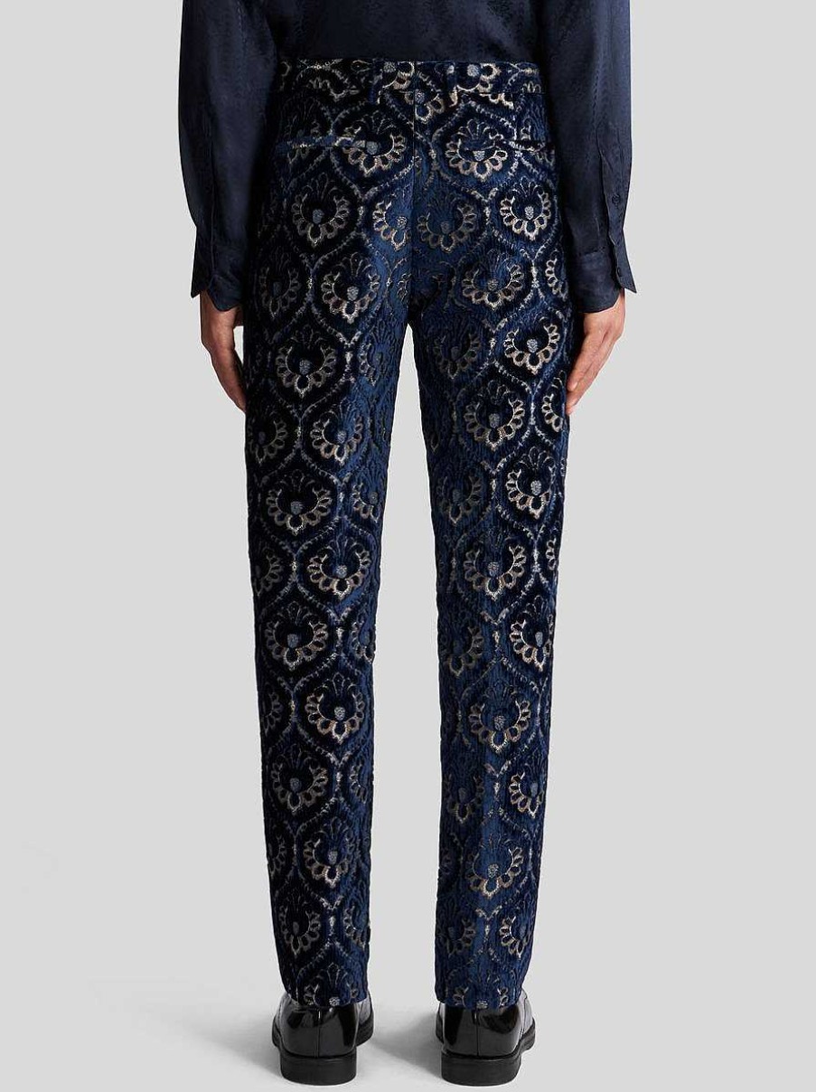 ETRO Slim-Fit-Hose Aus Samt-Jacquard Navy Blau Hose