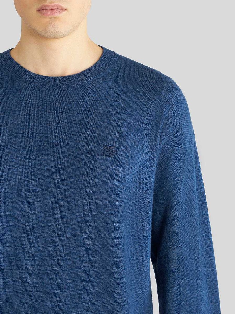 ETRO Paisley-Pullover Mit Logo Navy Blau Strickwaren