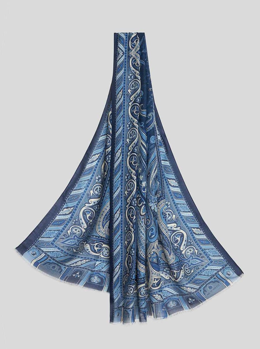 ETRO Paisley-Schal Aus Kaschmirmischung Navy Blau Schals