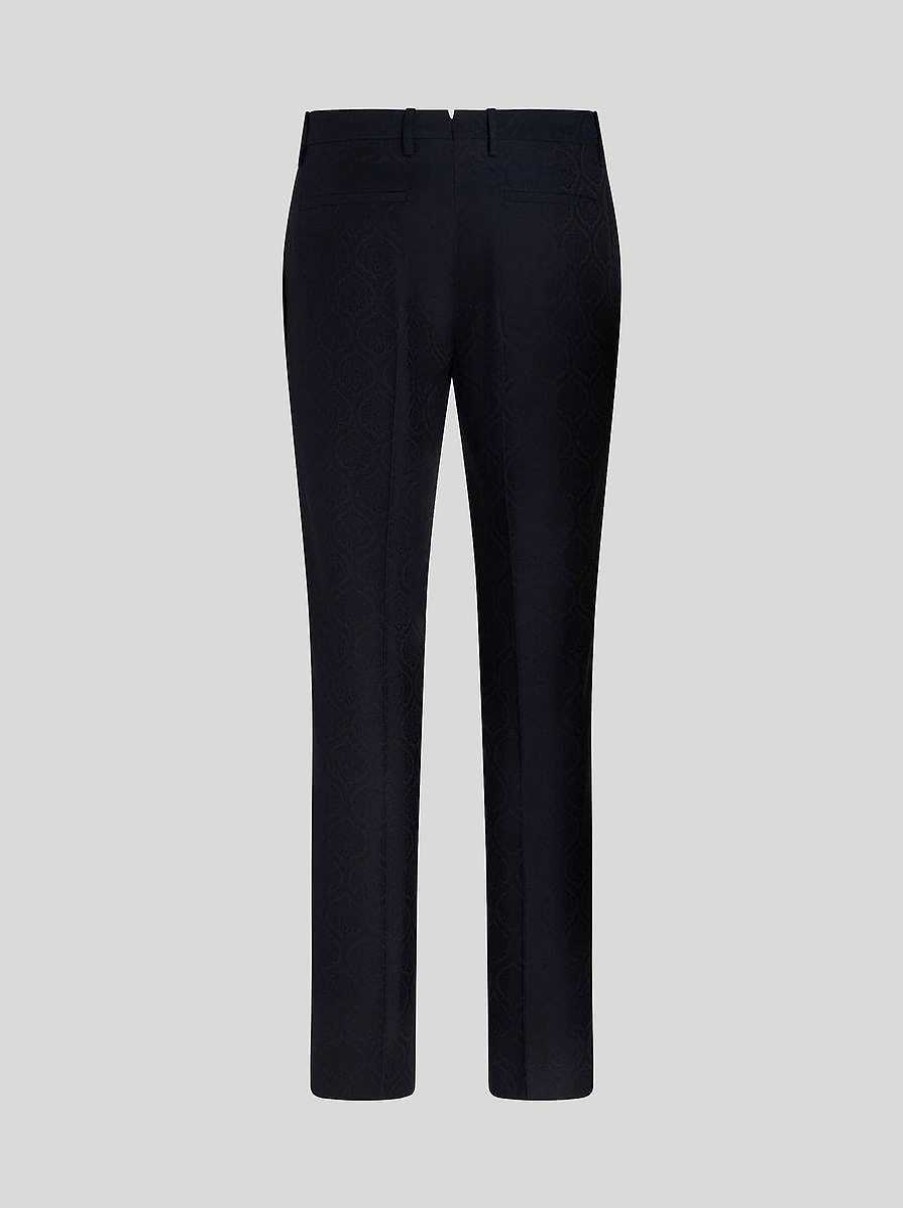 ETRO Jacquard-Hose Aus Wolle Und Baumwolle Navy Blau Hose