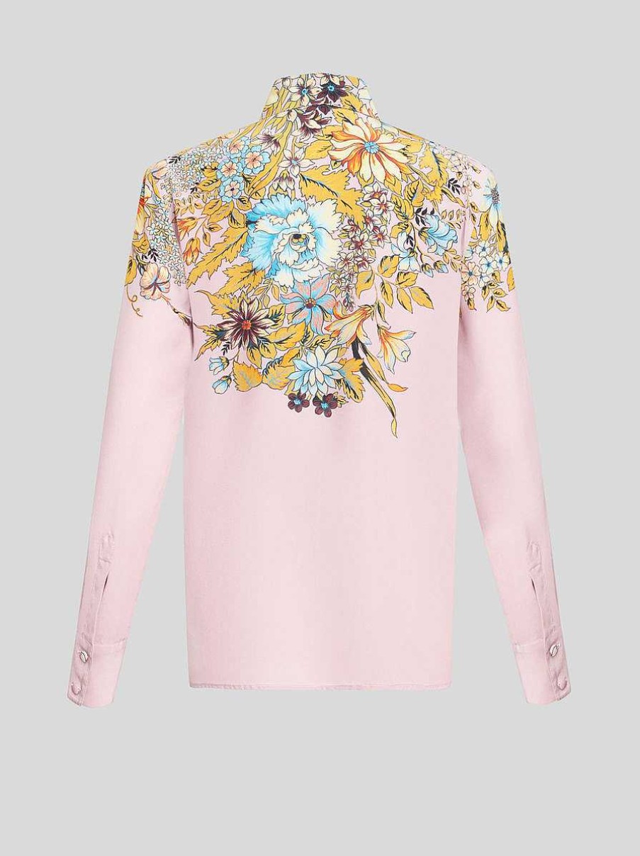 ETRO Hemd Aus Crepe De Chine Mit Platziertem Aufdruck Rosa Hemden Und Blusen