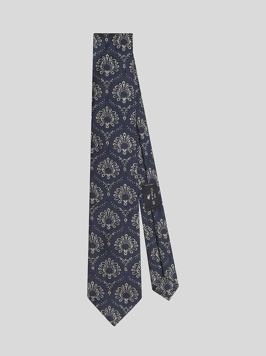 ETRO Seiden-Jacquard-Krawatte Navy Blau Krawatten Und Einstecktucher