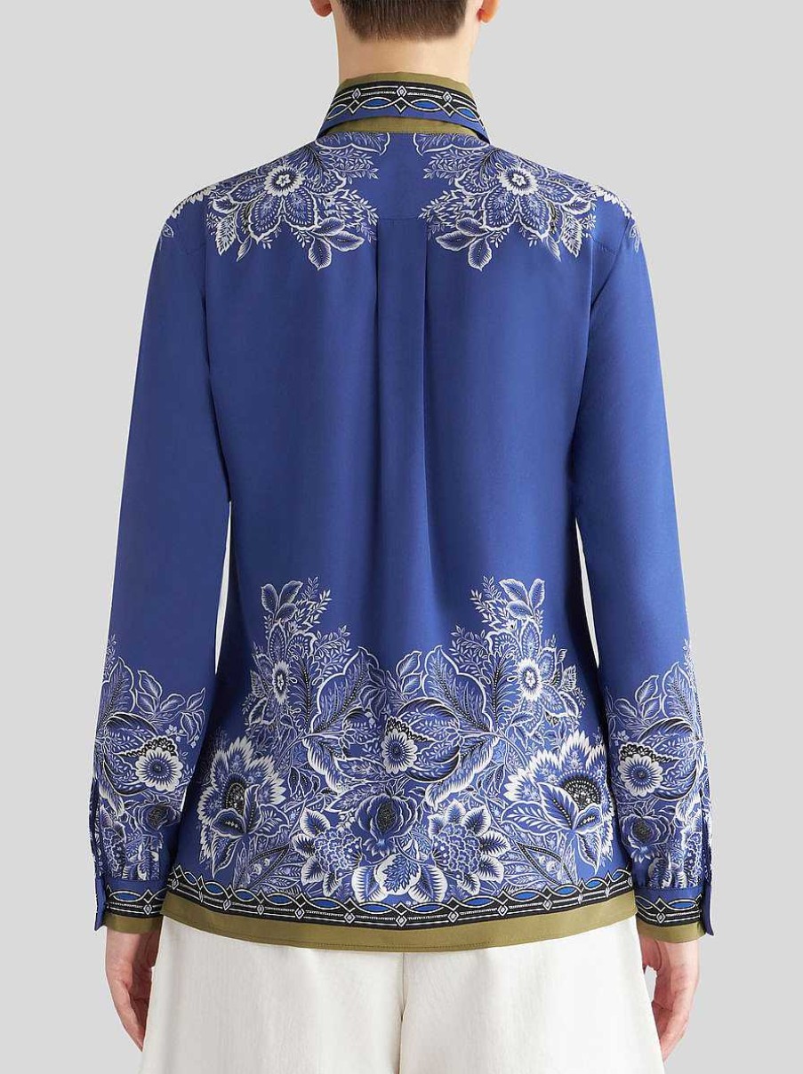 ETRO Bouquet-Crepe-De-Chine-Hemd Hellblau Hemden Und Blusen