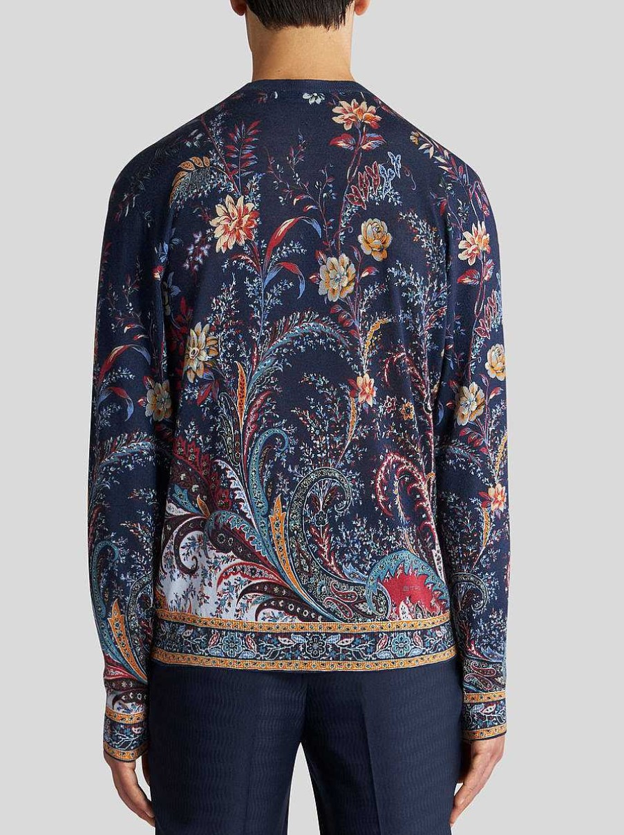 ETRO Pullover Aus Seide Und Kaschmir Mit Blumenmuster Und Paisleymuster Navy Blau Strickwaren