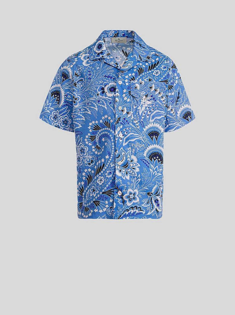 ETRO Einfarbiges Paisley-Hemd Fur Kinder Hellblau Oberteile