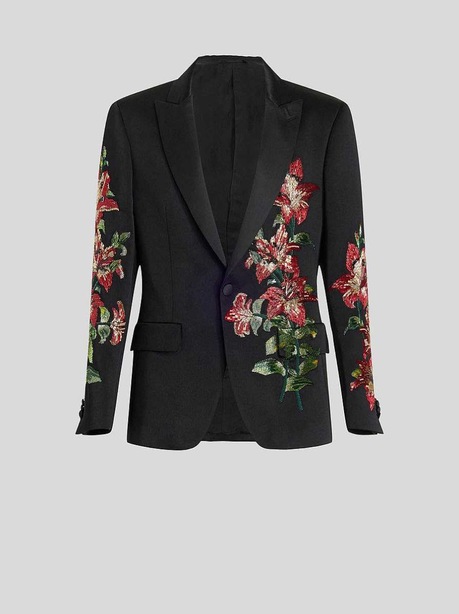 ETRO Masgeschneiderte Jacke Mit Blumenstickerei Schwarz Jacken