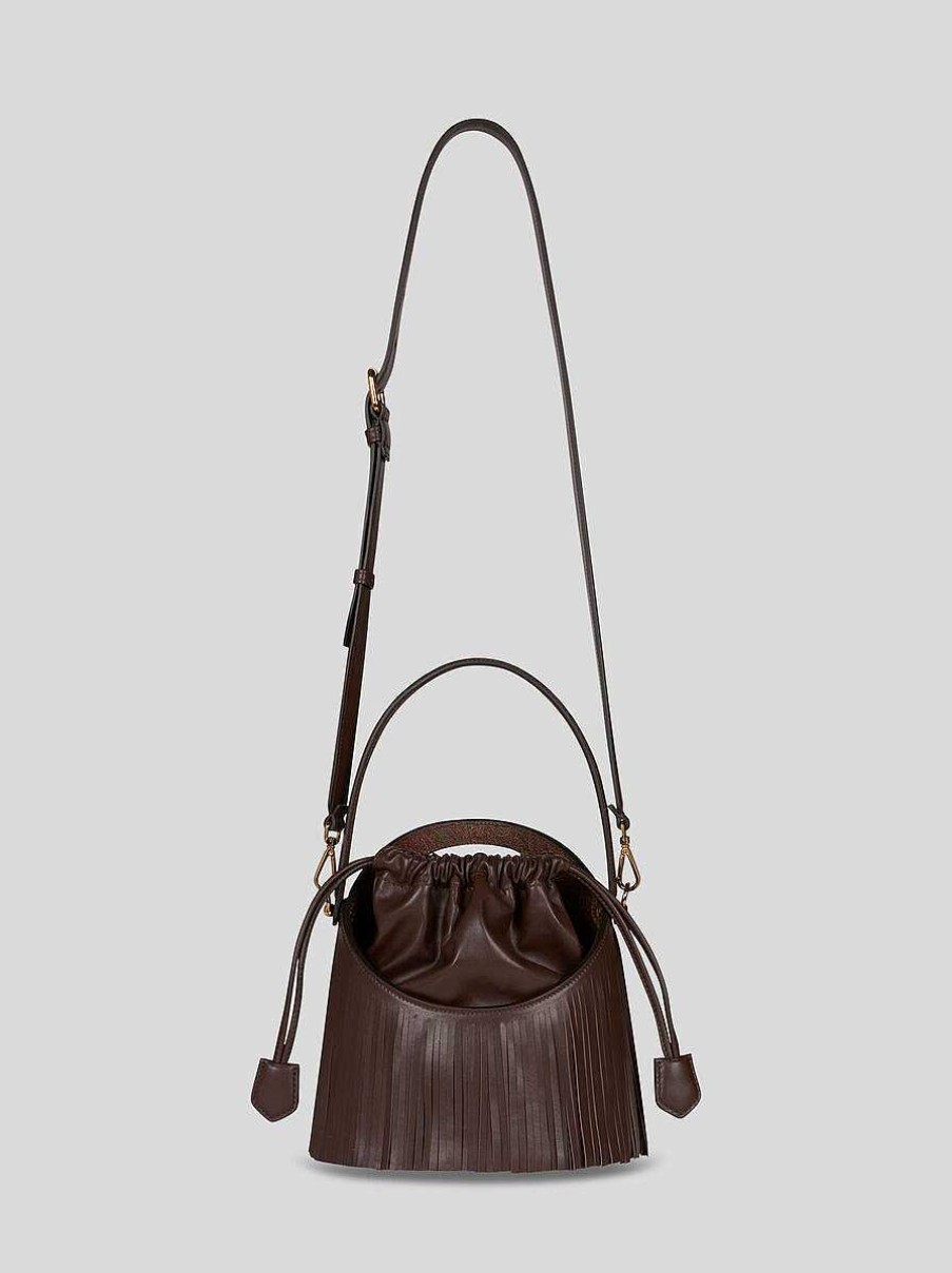 ETRO Mittelgrose Saturno-Tasche Mit Fransen Schwarz Saturno