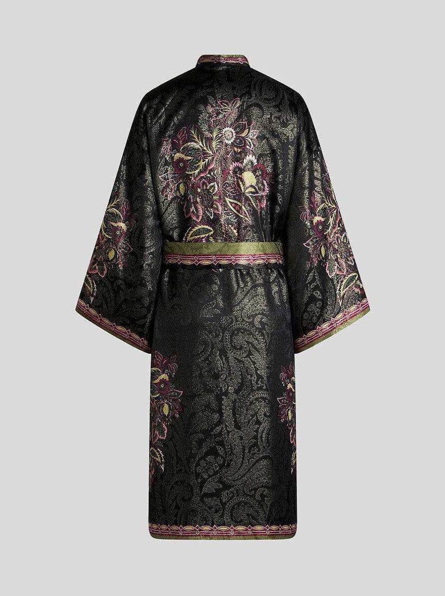 ETRO Kesa-Robe Aus Seidenjacquard Mit Gurtel Schwarz Mantel Und Oberbekleidung