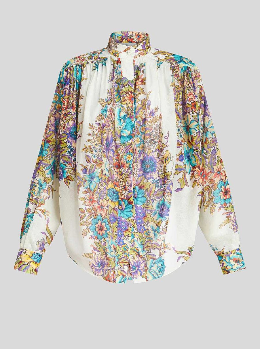 ETRO Bluse Mit Blumenstraus-Print Weis Hemden Und Blusen