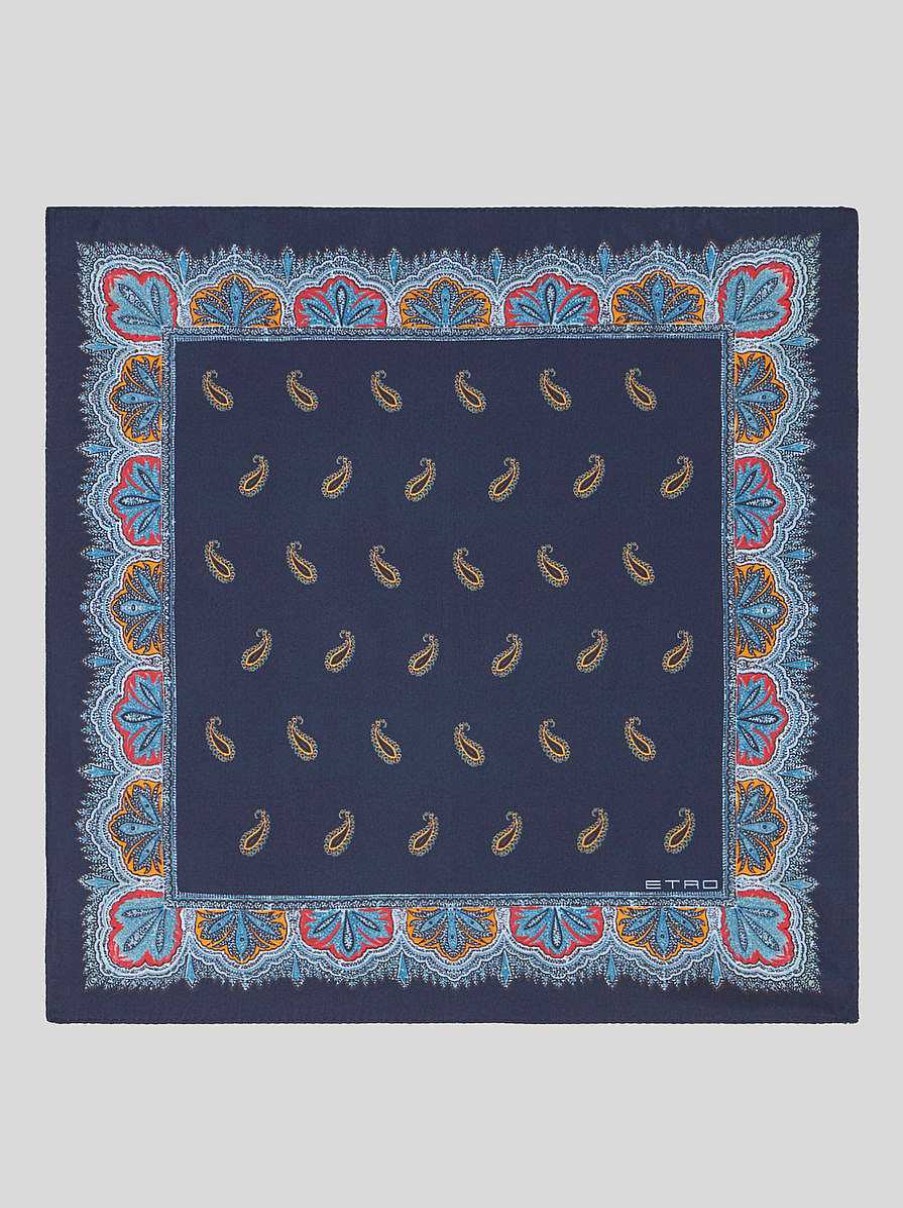 ETRO Mikro-Paisley-Einstecktuch Navy Blau Krawatten Und Einstecktucher