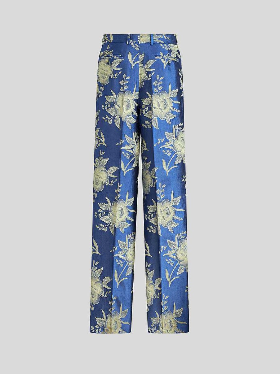 ETRO Hose Aus Floralem Jacquard Navy Blau Hose