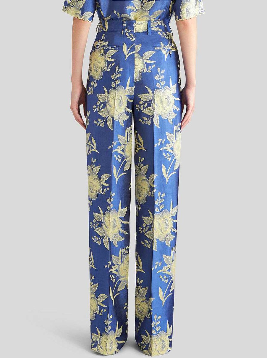 ETRO Hose Aus Floralem Jacquard Navy Blau Hose