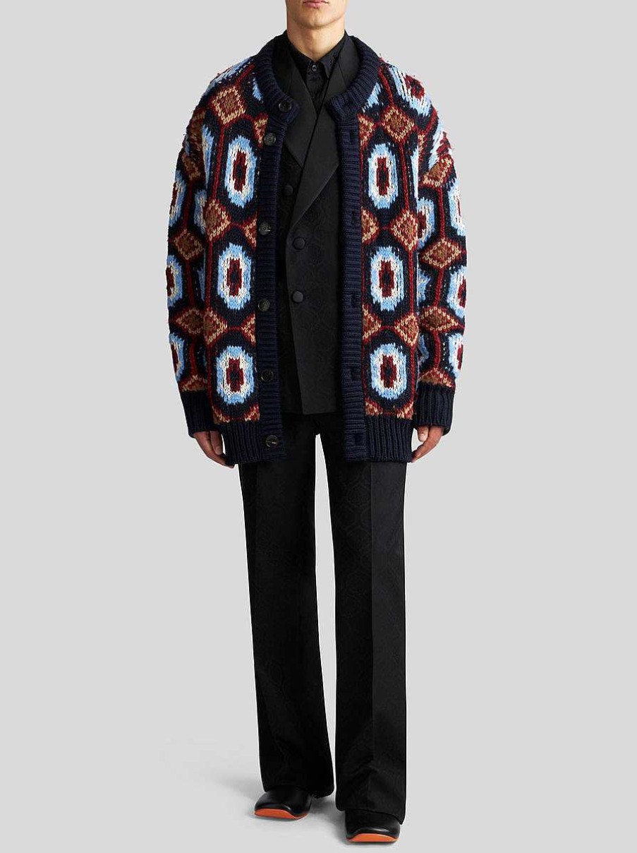 ETRO Jacquard-Cardigan Aus Alpaka Und Wolle Navy Blau Strickwaren