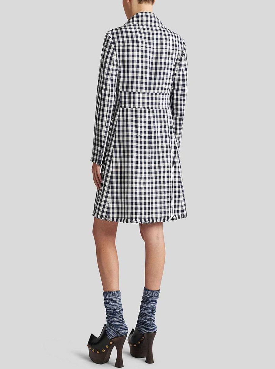 ETRO Zweireihiger Mantel Aus Gingham-Stoff Navy Blau Mantel Und Oberbekleidung