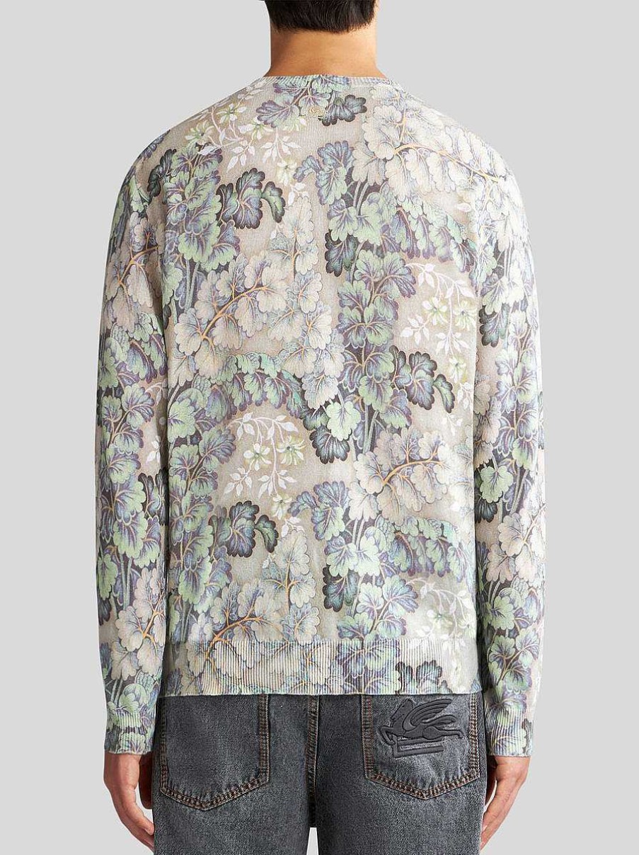 ETRO Foliage-Pullover Aus Baumwolle Und Leinen Grun Strickwaren