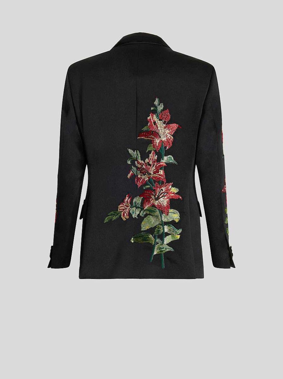 ETRO Masgeschneiderte Jacke Mit Blumenstickerei Schwarz Jacken