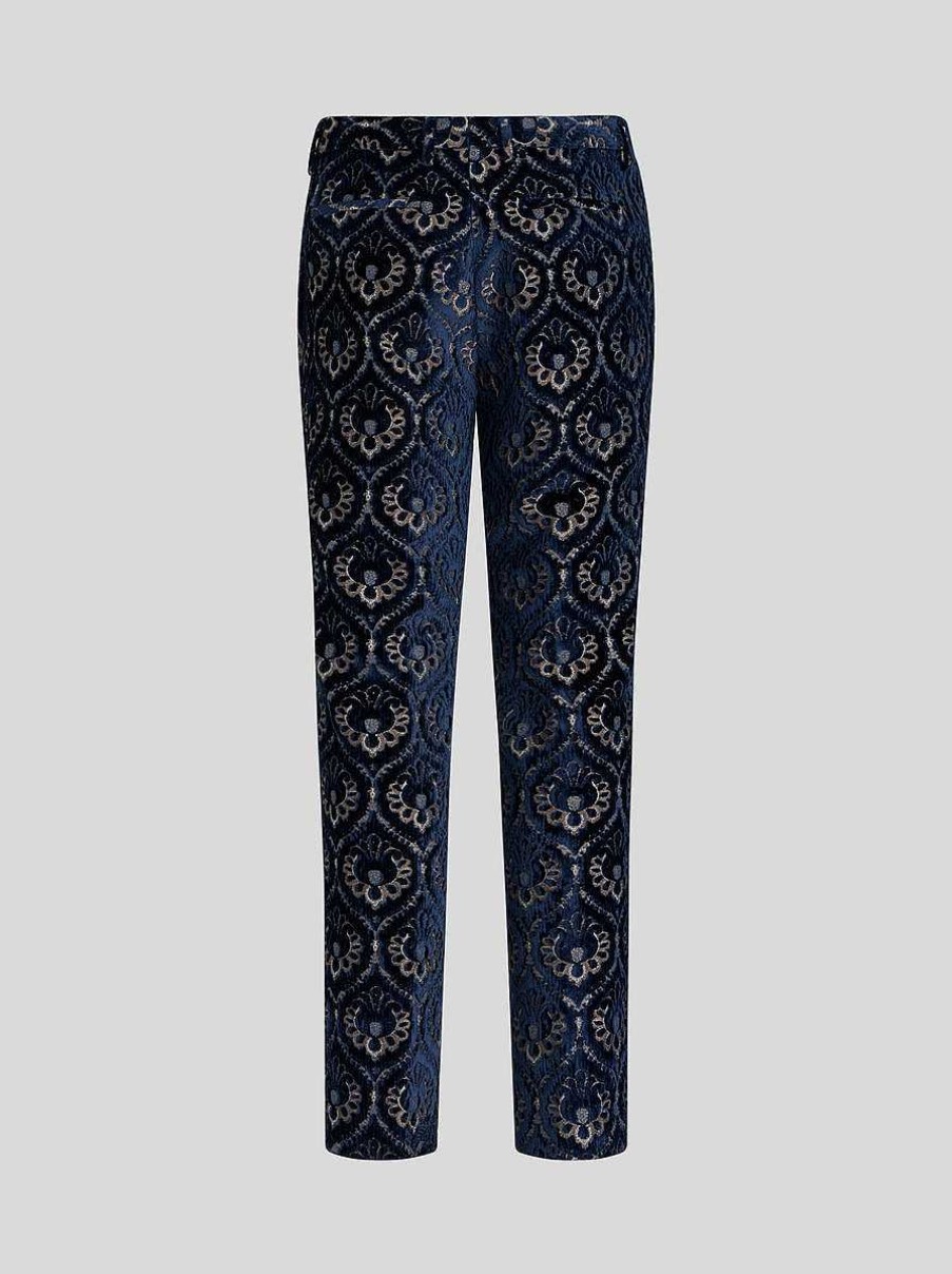 ETRO Slim-Fit-Hose Aus Samt-Jacquard Navy Blau Hose