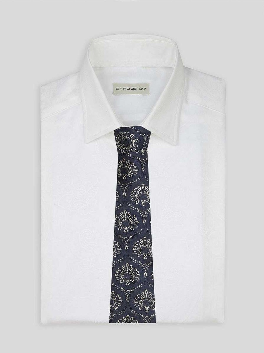 ETRO Seiden-Jacquard-Krawatte Navy Blau Krawatten Und Einstecktucher