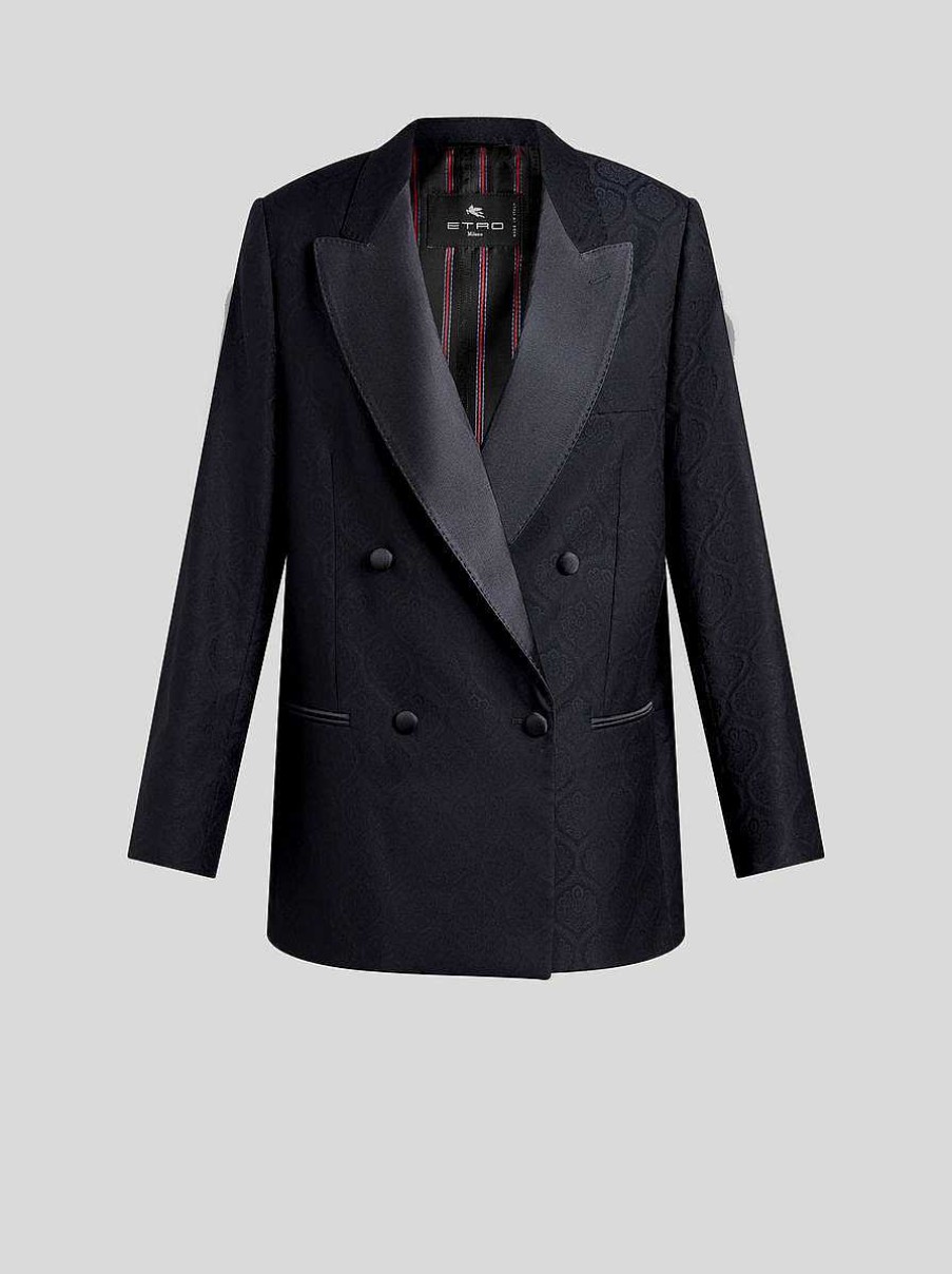 ETRO Zweireihige Jacquardjacke Navy Blau Jacken