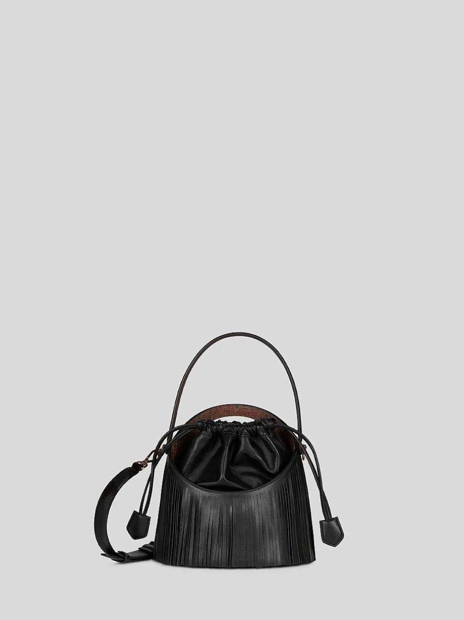 ETRO Mittelgrose Saturno-Tasche Mit Fransen Schwarz Saturno