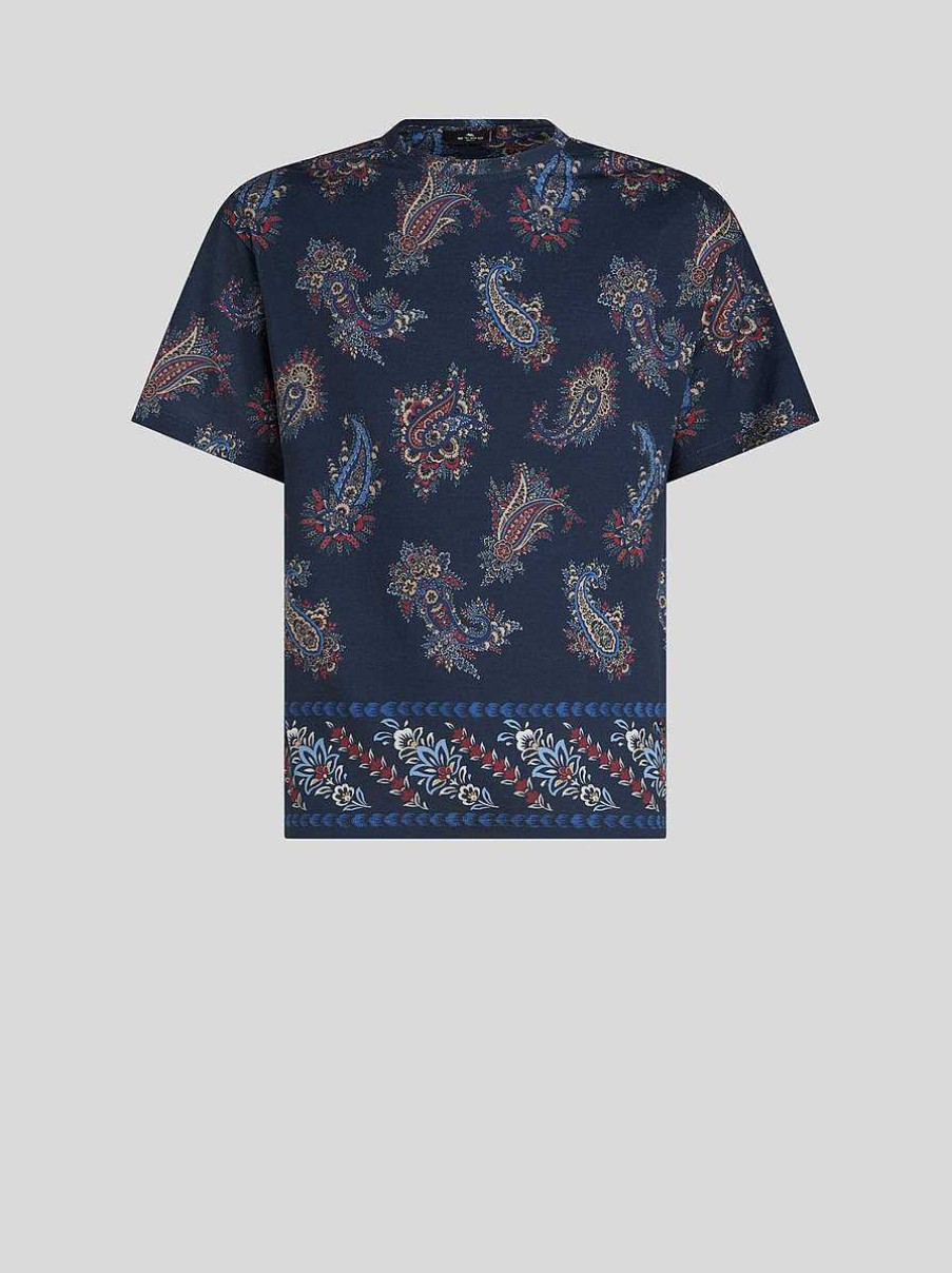 ETRO T-Shirt Mit Paisley-Print Navy Blau T-Shirts