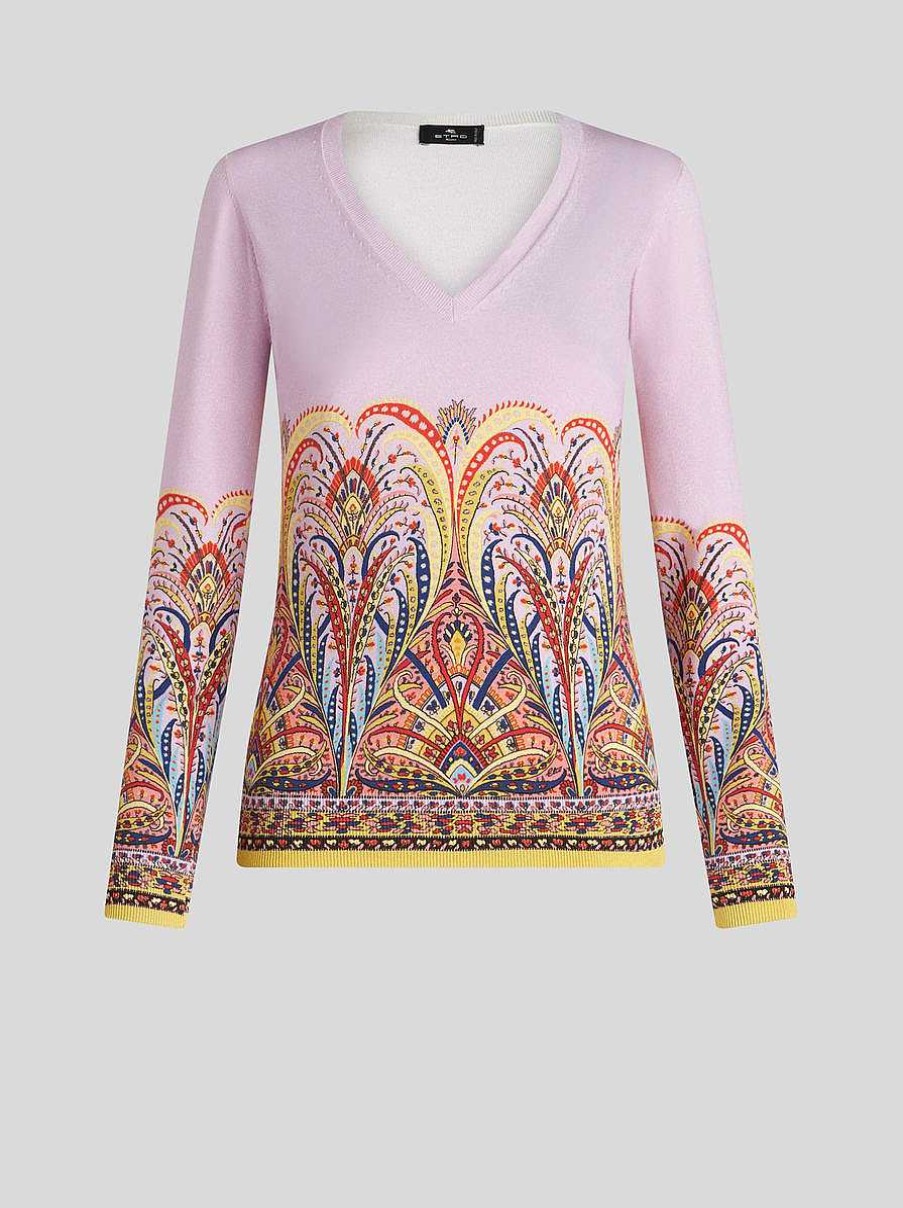 ETRO Pullover Mit Blumenstraus-Print Rosa Strickwaren