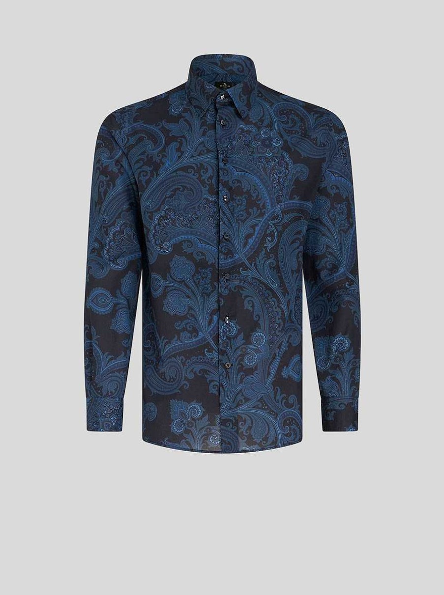 ETRO Paisley-Baumwollhemd Navy Blau Hemden