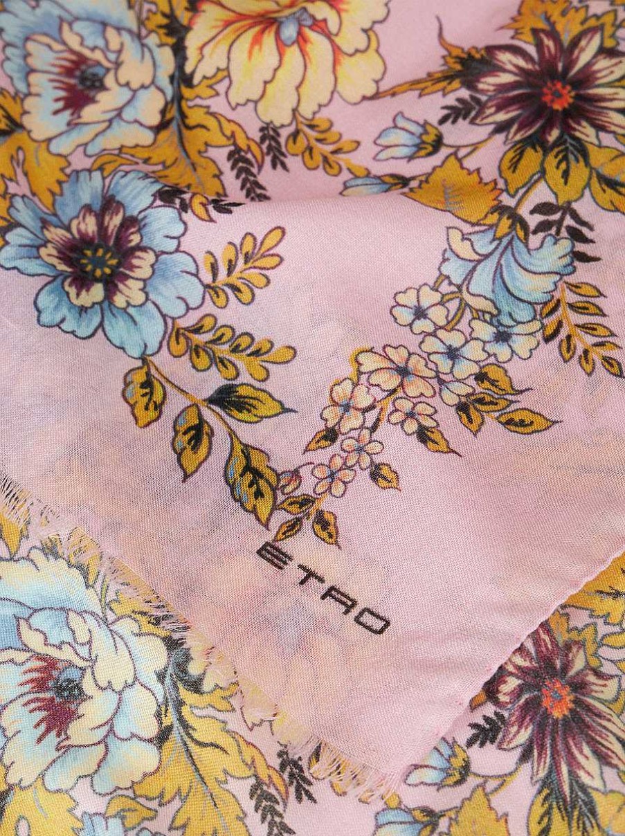 ETRO Schal Mit Platziertem Blumenstraus-Print Weis Schals Und Seide