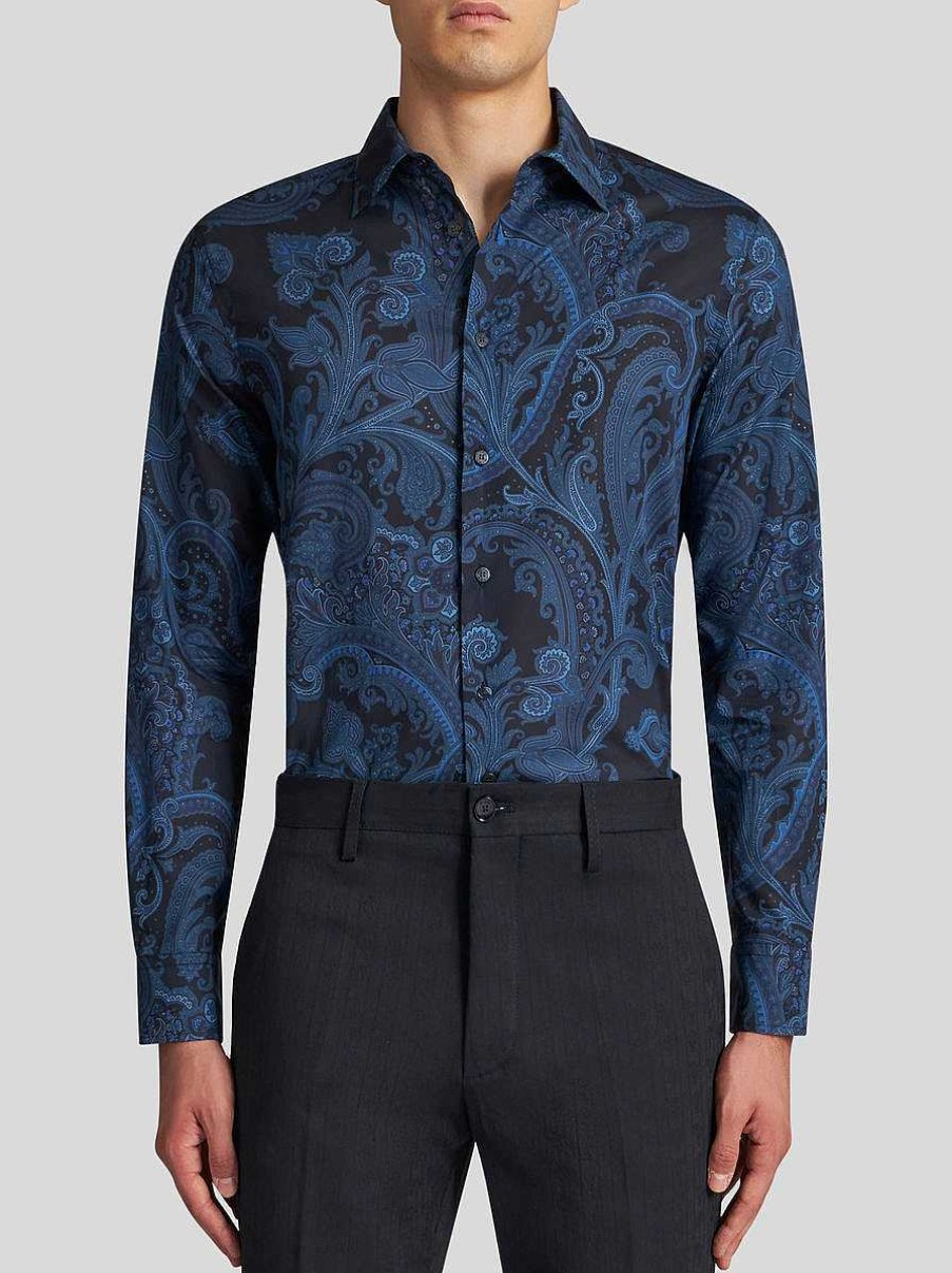 ETRO Paisley-Baumwollhemd Navy Blau Hemden