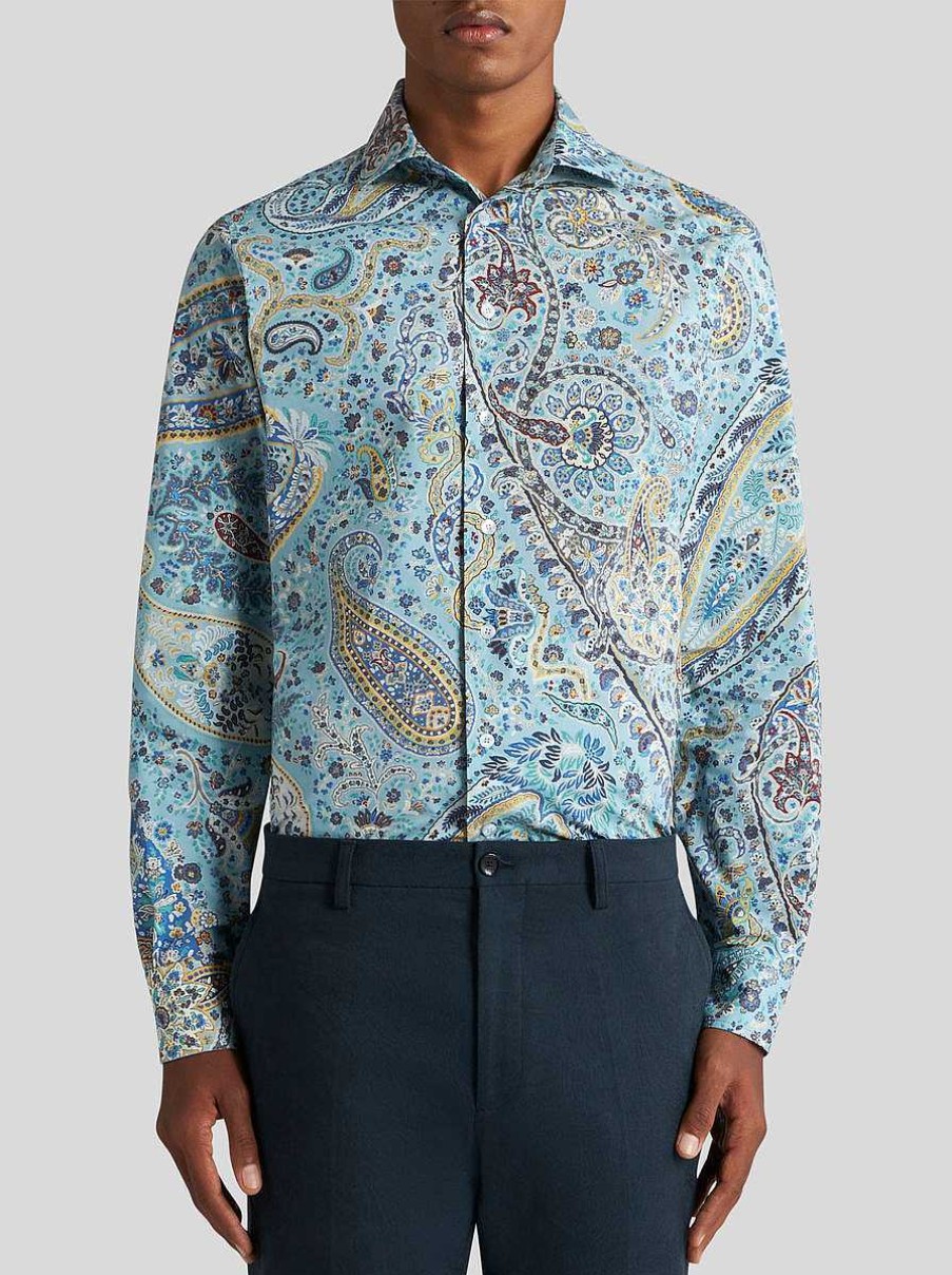 ETRO Paisley-Baumwollhemd Hellblau Hemden