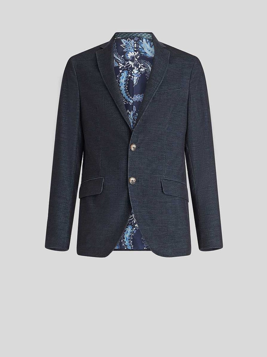 ETRO Jacke Aus Geripptem Samt Navy Blau Jacken