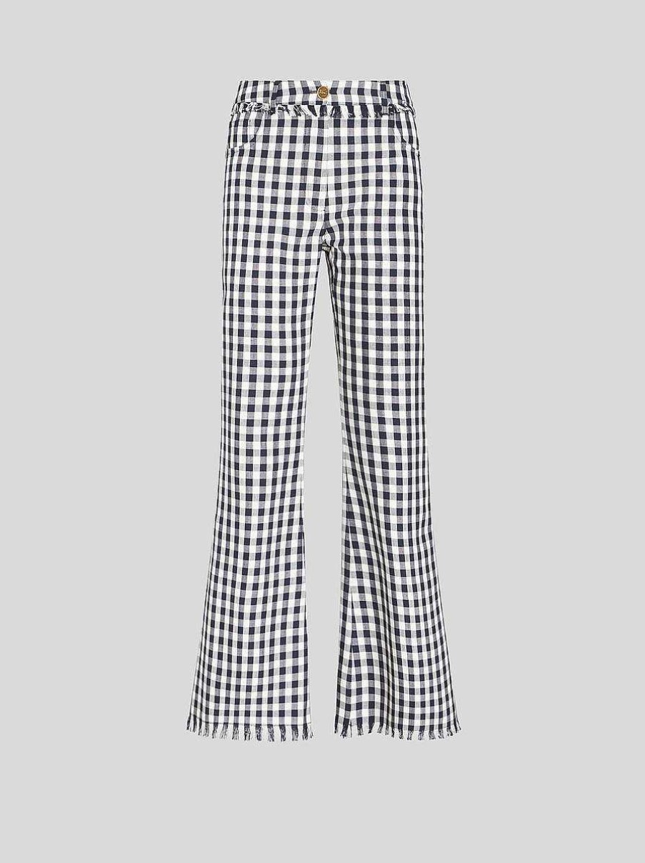 ETRO Slim-Fit-Gingham-Hose Navy Blau Hose