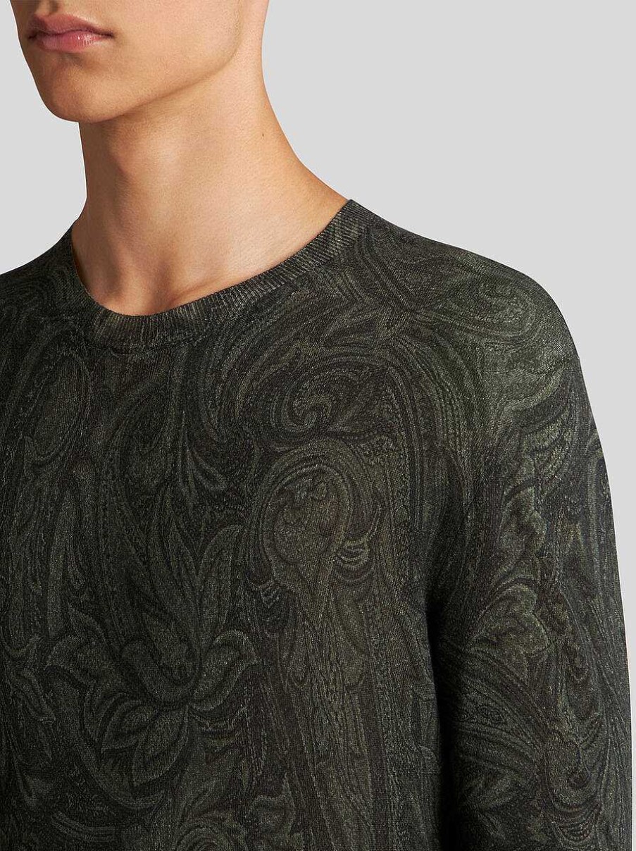 ETRO Paisley-Pullover Aus Seide Und Kaschmir Navy Blau Strickwaren