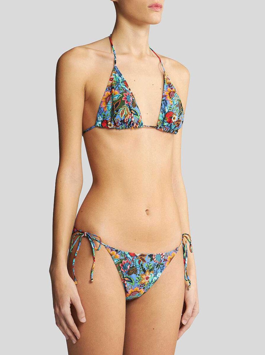 ETRO Mehrfarbiger Blumenstraus-Bikini Hellblau Strandkleidung