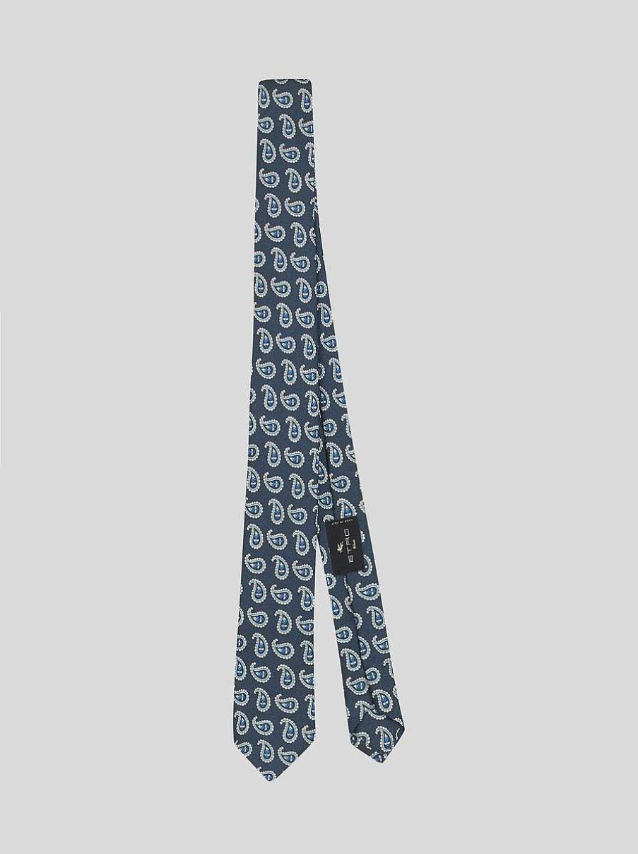 ETRO Jacquard-Krawatte Mit Paisley-Muster Navy Blau Krawatten Und Einstecktucher