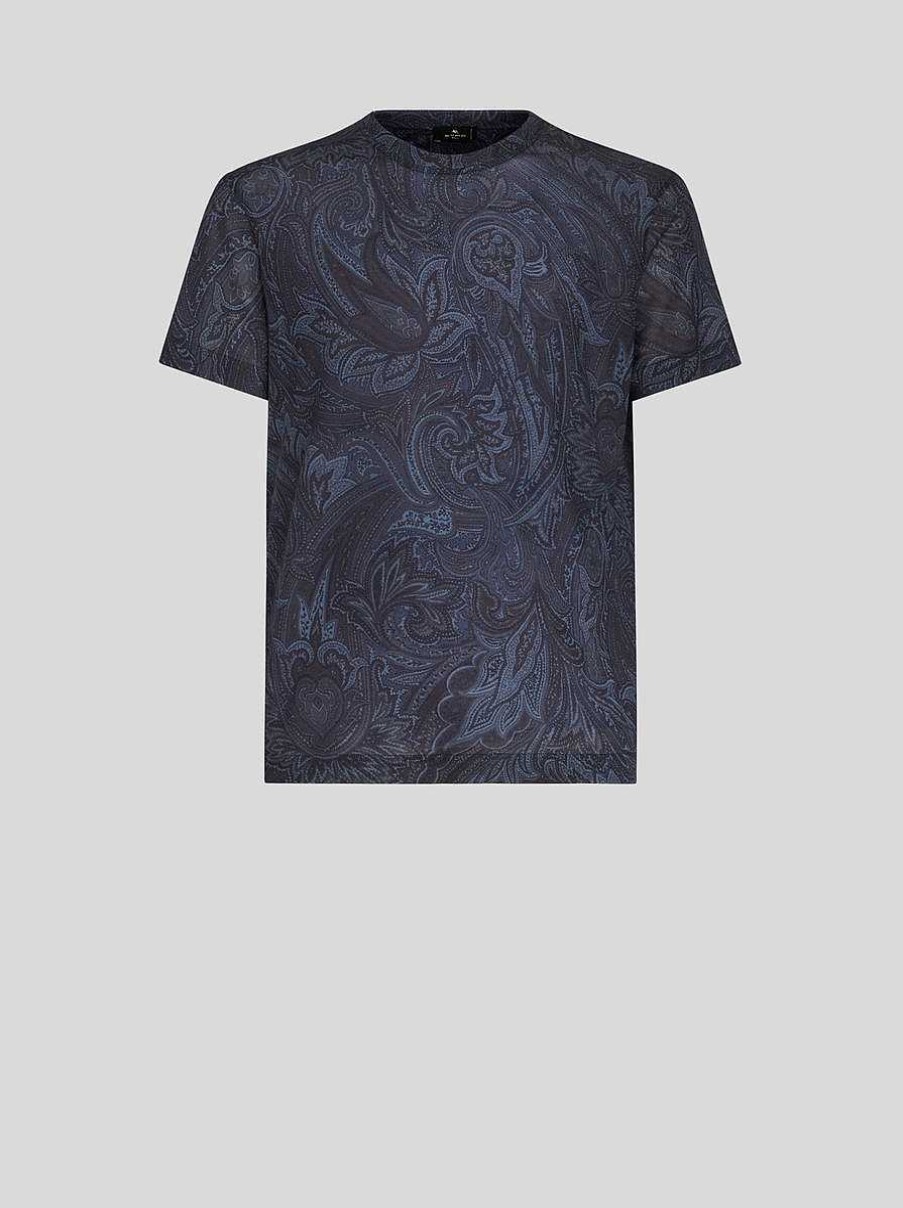 ETRO T-Shirt Mit Paisley-Print Navy Blau T-Shirts