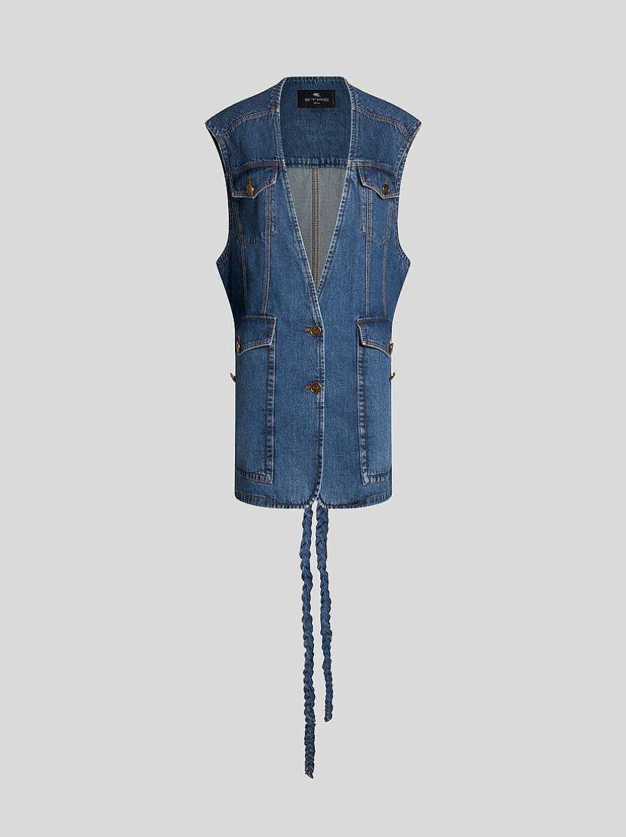 ETRO Jeansweste Mit Gurtel Grau Denim