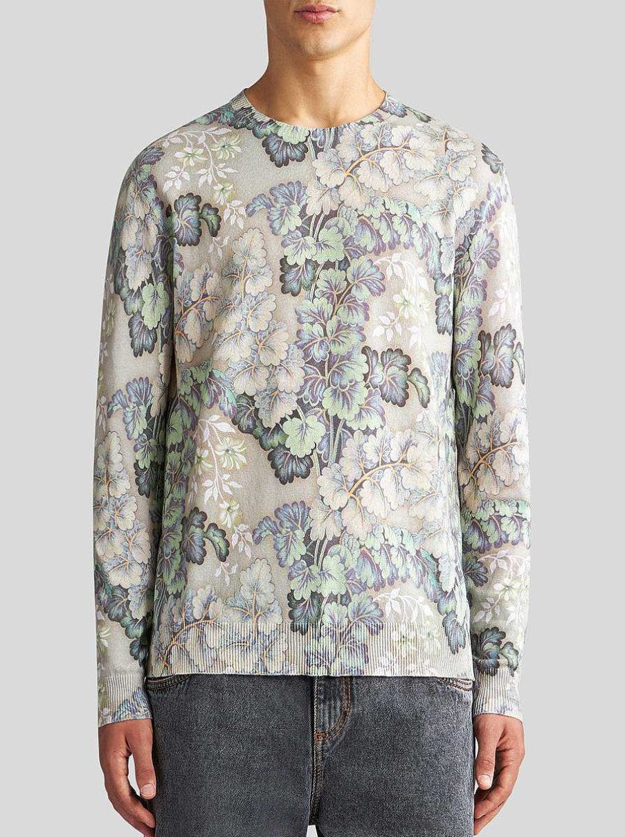 ETRO Foliage-Pullover Aus Baumwolle Und Leinen Grun Strickwaren