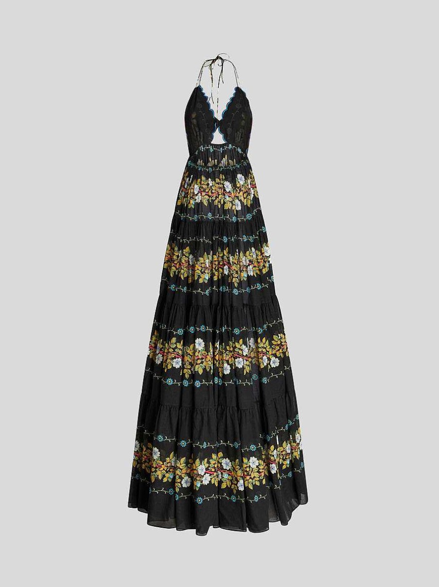 ETRO Langes Kleid Mit Blumendruck Schwarz Kleider