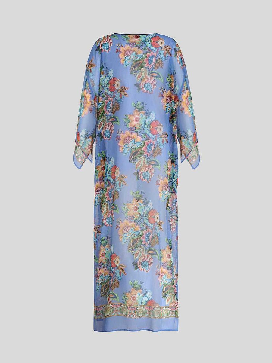 ETRO Langer Bedruckter Kaftan Hellblau Strandkleidung