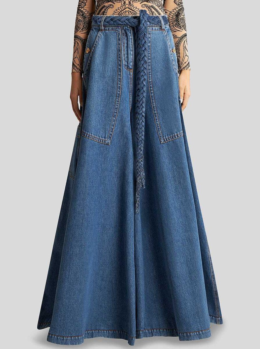 ETRO Jeans Mit Weitem Bein Und Gurtel Hellblau Denim