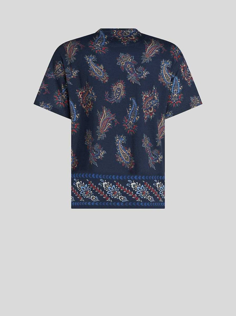 ETRO T-Shirt Mit Paisley-Print Navy Blau T-Shirts