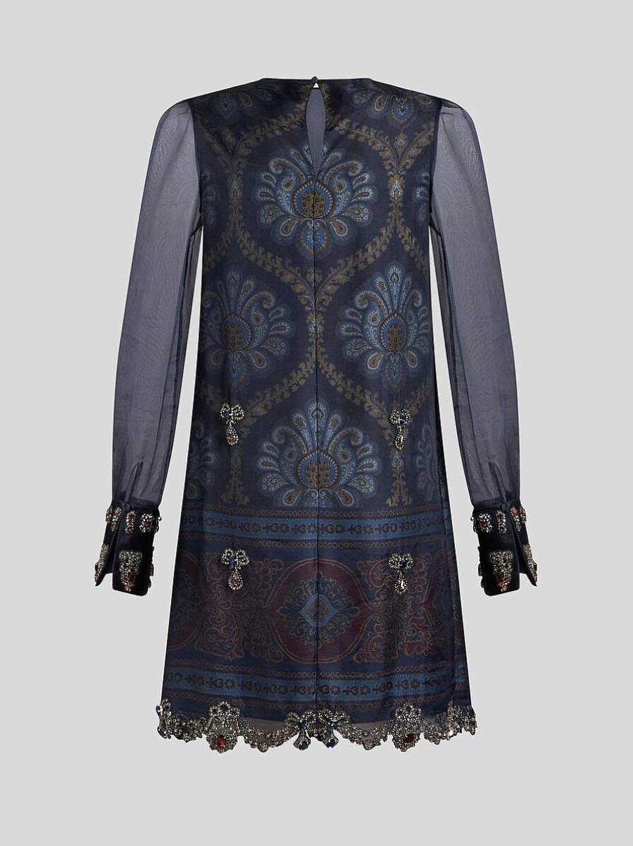 ETRO Minikleid Aus Seide Mit Stickerei Navy Blau Kleider