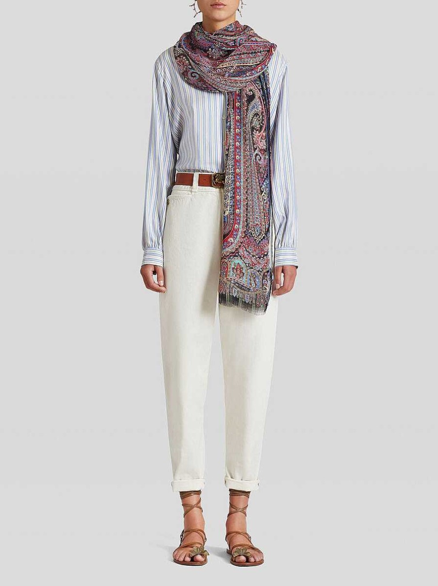 ETRO Schal Aus Chiffon Mit Paisley-Print Weis Schals Und Seide